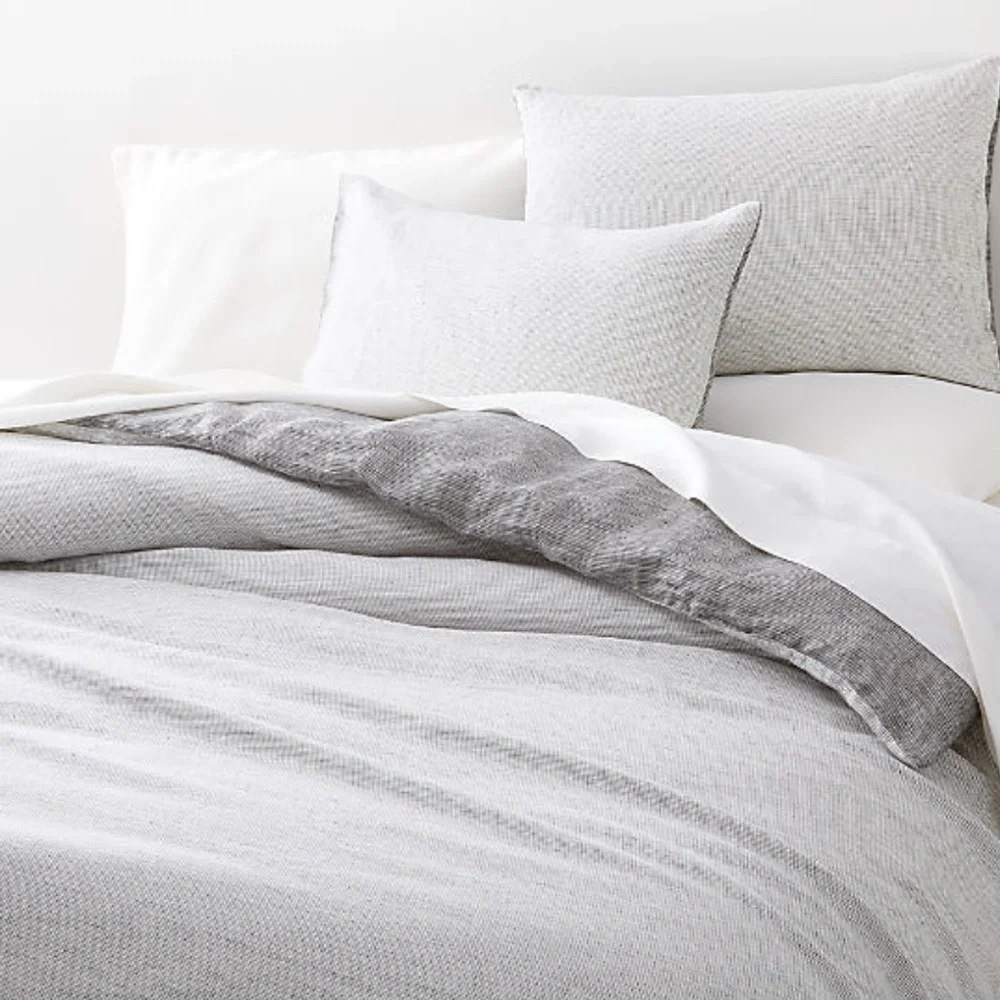 New! Crate&Barrel Aire Natural Hemp Ink Black Grid King Bed Pillowcase
